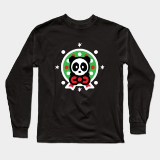 Panda Christmas Wreath Bambu Brand Holiday Present Snowman Winter Santa Snow Long Sleeve T-Shirt